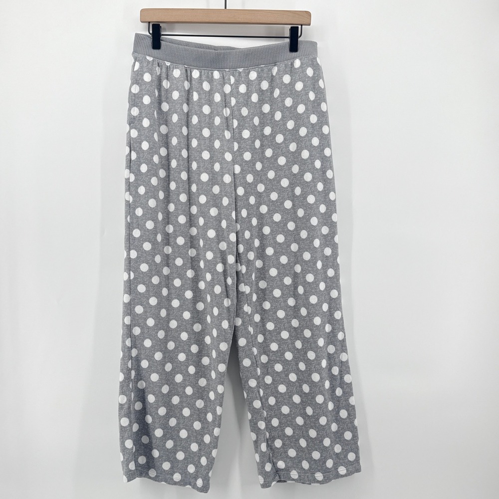 Kate Spade Polka Dot Lounge Pants Womens Large Gray White Pockets Soft Cozy‎